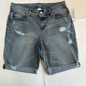 NWT Ladies Time and Tru Blue Distressed Jean Bermuda Cuffed Shorts Size 12
